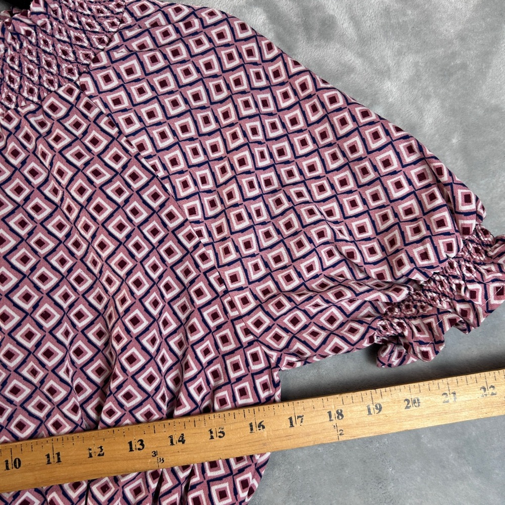 Hayden Los Angeles Maxi Dress Pink Geometric Smocked Mock Neck Medium - Picture 7 of 9
